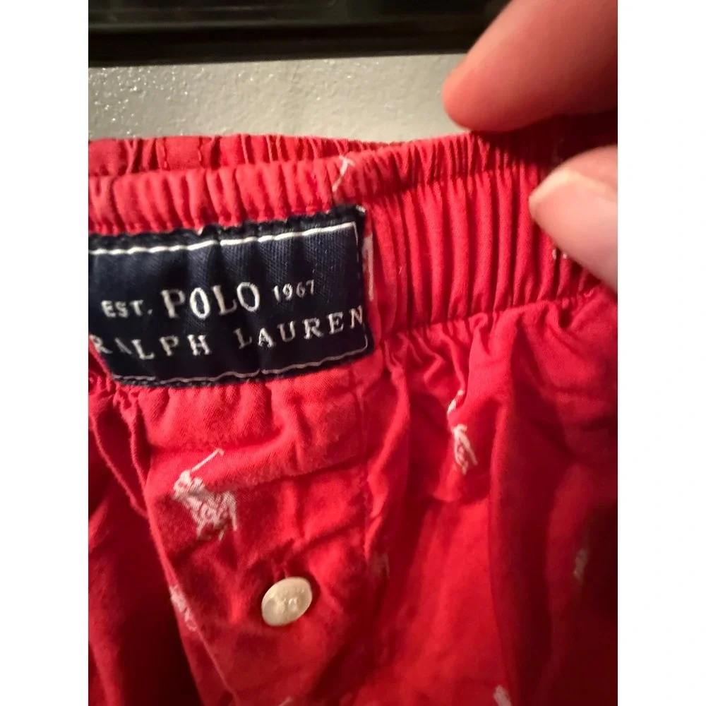 Polo Ralph Lauren Mens Red Woven Boxer Shorts All Over Pony Logo Size Small